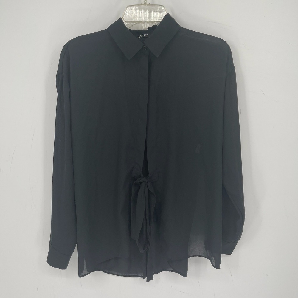 DO+BE Women's Black Sheer Tie Front Long Sleeve Button Front Top Blouse Size S